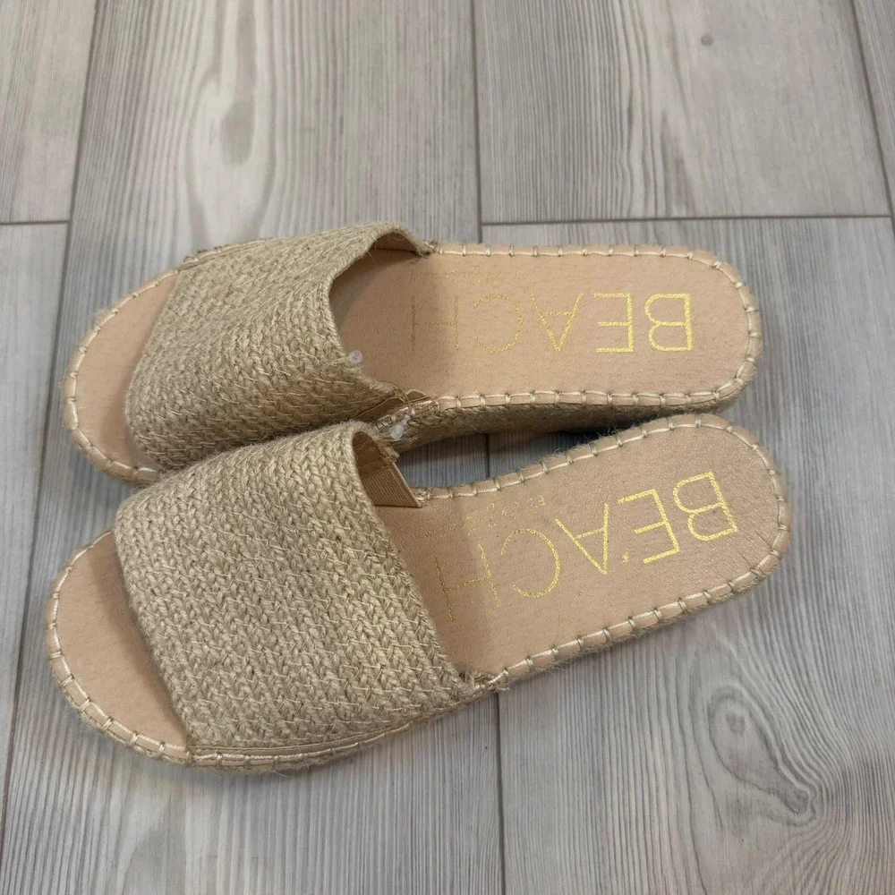 Beach by Matisse Women 10M Tan Woven Jute Platform Espadrille Slide Sandals
